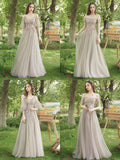 A-Line Tulle Lace Floor Length Prom Dress, Beautiful Evening Party Dress HZ0429