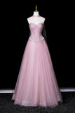 Sparkly Pink Sweetheart Prom Dress, A-Line Beaded Corset Tulle Ball Gown HZ0429