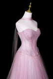 Sparkly Pink Sweetheart Prom Dress, A-Line Beaded Corset Tulle Ball Gown HZ0429