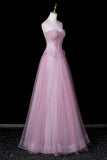 Sparkly Pink Sweetheart Prom Dress, A-Line Beaded Corset Tulle Ball Gown HZ0429