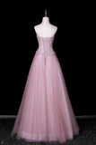 Sparkly Pink Sweetheart Prom Dress, A-Line Beaded Corset Tulle Ball Gown HZ0429