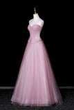 Sparkly Pink Sweetheart Prom Dress, A-Line Beaded Corset Tulle Ball Gown HZ0429