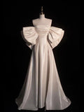 Light Champagne Satin Long Prom Dress, A-Line Elegant Evening Party Dress HZ0429
