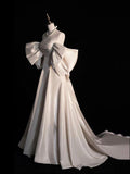 Light Champagne Satin Long Prom Dress, A-Line Elegant Evening Party Dress HZ0429