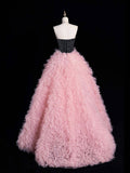 Pink Tulle Beads Long Prom Dress, Beautiful A-Line Strapless Evening Party Dress HZ0429