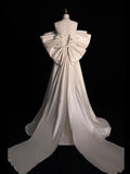 Light Champagne Satin Long Prom Dress, A-Line Elegant Evening Party Dress HZ0429