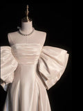 Light Champagne Satin Long Prom Dress, A-Line Elegant Evening Party Dress HZ0429