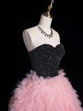 Pink Tulle Beads Long Prom Dress, Beautiful A-Line Strapless Evening Party Dress HZ0429
