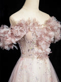 Dusty Pink Tulle Sequins Floor Length Prom Dress, Beautiful A-Line Evening Party Dress HZ0429