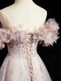 Dusty Pink Tulle Sequins Floor Length Prom Dress, Beautiful A-Line Evening Party Dress HZ0429
