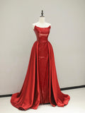 Wine Red Sequin Mermaid Evening Dresses with Overskirt, Elegant Strapless Party Dresses HZ0429