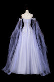 Sparkly Lilac Off-the-Shoulder Tulle Prom Dress, A-Line Evening Gown with Puff Sleeves HZ0429