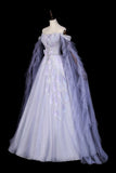 Sparkly Lilac Off-the-Shoulder Tulle Prom Dress, A-Line Evening Gown with Puff Sleeves HZ0429
