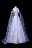 Sparkly Lilac Off-the-Shoulder Tulle Prom Dress, A-Line Evening Gown with Puff Sleeves HZ0429