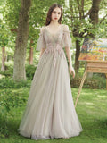 A-Line Tulle Lace Floor Length Prom Dress, Beautiful Evening Party Dress HZ0429