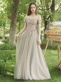 A-Line Tulle Lace Floor Length Prom Dress, Beautiful Evening Party Dress HZ0429