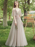 A-Line Tulle Lace Floor Length Prom Dress, Beautiful Evening Party Dress HZ0429