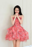 Red Floral Tulle Short Prom Dress, A-Line Sweetheart Neck Party Dress HZ0429