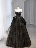 Black Shiny Tulle Floor Length Party Dress, Beautiful Strapless Evening Prom Dress HZ0429