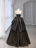 Black Shiny Tulle Floor Length Party Dress, Beautiful Strapless Evening Prom Dress HZ0429