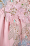 Pink Satin Lace Long Prom Dress, Lovely A-Line Off the Shoulder Evening Formal Dress HZ0429