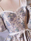 Lovely Gray Sequins Printing Bow Sash Party Dress, A-Line Spaghetti Strap Short Sleeve Prom Dress HZ0429