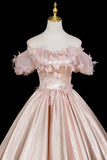 Pink Satin Long Prom Dress, A-Line Off the Shoulder Evening Party Dress HZ0429