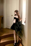Black Velvet Short A-Line Prom Dress, Lovely Off the Shoulder Party Dress HZ0429