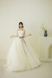 Ivory Tulle Lace Long Prom Dress, Beautiful A-Line Strapless Formal Evening Dress HZ0429