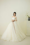 Ivory Tulle Lace Long Prom Dress, Beautiful A-Line Strapless Formal Evening Dress HZ0429