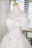 White Satin Knee Length Prom Dress, A-Line Off the Shoulder Party Dress HZ0429