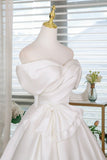 White Satin Knee Length Prom Dress, A-Line Off the Shoulder Party Dress HZ0429