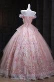 Pink Tulle Lace Long Prom Dress, Beautiful Pink A-Line Evening Party Dress HZ0429