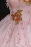 Pink Tulle Lace Long Prom Dress, Beautiful Pink A-Line Evening Party Dress HZ0429