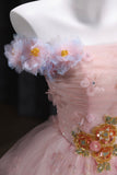 Pink Tulle Lace Long Prom Dress, Beautiful Pink A-Line Evening Party Dress HZ0429