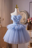 Blue Flower Fairy Beading Butterfly Prom Dresses, Cute A-Line Homecoming Dresses HZ0429