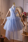 Blue Flower Fairy Beading Butterfly Prom Dresses, Cute A-Line Homecoming Dresses HZ0429