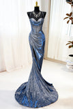 Blue Glitter Mermaid Prom Dress with Slit ¨C Sparkly Formal Evening Gown HZ0429