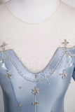 Light Blue Satin Ball Gown with Puff Sleeves, Princess Formal Evening Dress for Prom HZ0429