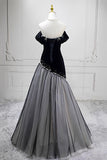 Black Off Shoulder Velvet Ball Gown with Pearl, Formal Evening Dress for Women HZ0429
